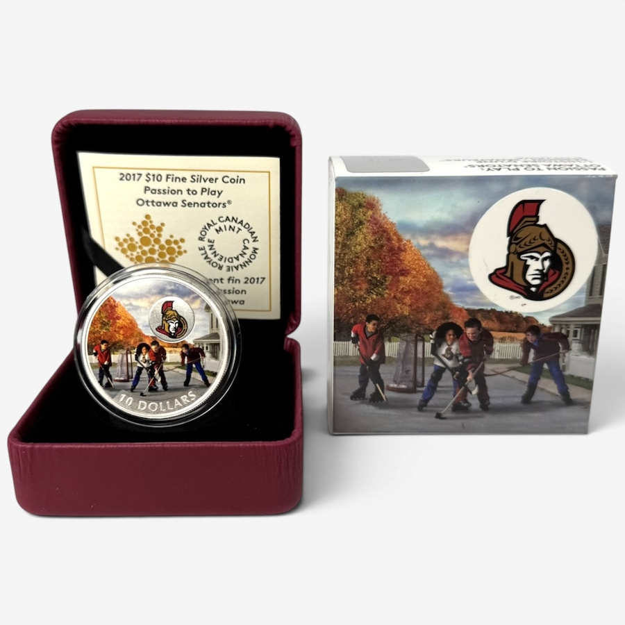 Image 732495.jpg, Product 732-495 / Price $89.95, 2017 $10 Fine Silver Coin Passion to Play Ottawa Senators from Royal Canadian Mint (RCM) on TSC.ca's Coins department