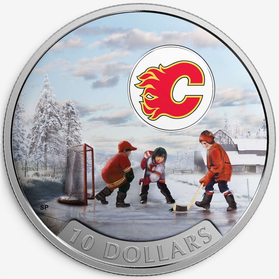 Image 732497_ALTMORE1.jpg, Product 732-497 / Price $89.95, 2017 $10 Fine Silver Passion to Play Calgary Flames from Royal Canadian Mint (RCM) on TSC.ca's Coins department
