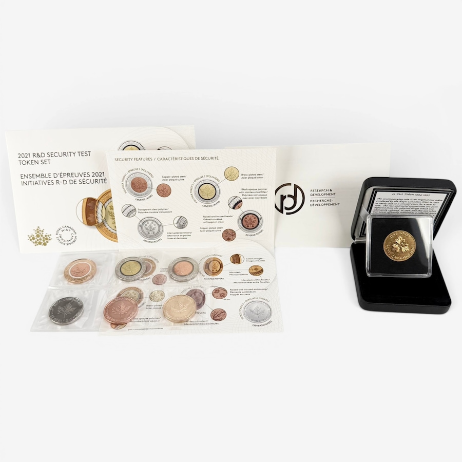 Image 732510.jpg, Product 732-510 / Price $289.95, Test Token Collection—Rare Internal RCM $2 Test Token Produced in 1994, and 2021 Test Token Set from Canadian Coin & Currency on TSC.ca's Coins department