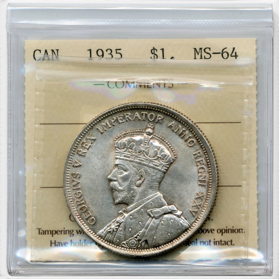 Image 732527.jpg, Product 732-527 / Price $139.95, 1935 Choice Uncirculated Silver Dollar ICCS Certified MS-64 from Canadian Coin & Currency on TSC.ca's Coins department