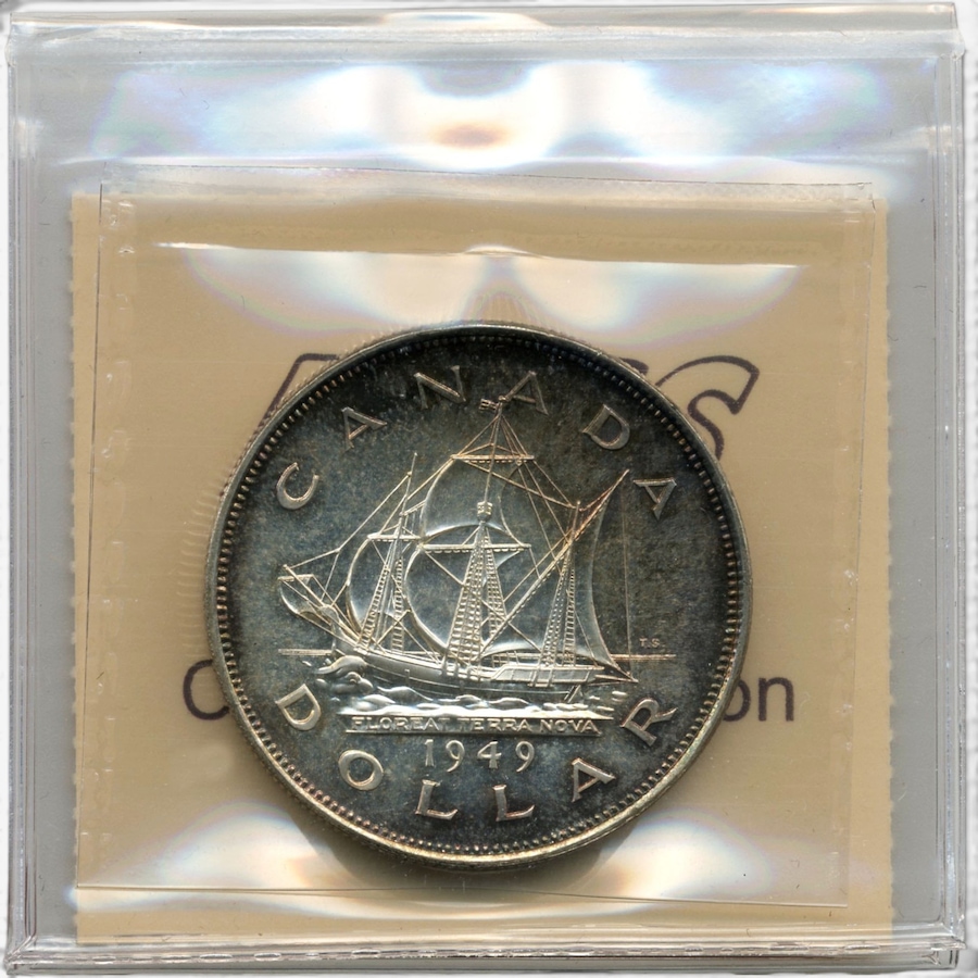Image 732539_ALTMORE1.jpg, Product 732-539 / Price $119.95, 1949 Gem Uncirculated Silver Dollar ICCS Certified MS-65, Medium Toning from Canadian Coin & Currency on TSC.ca's Coins department