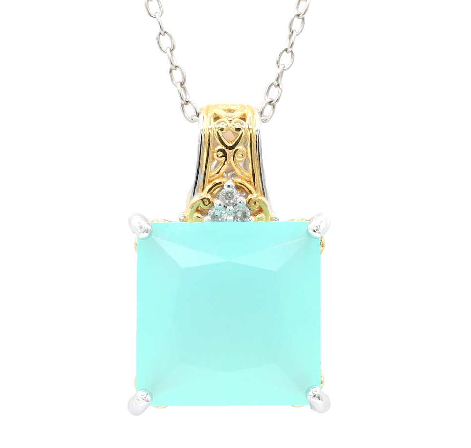 Image 732759_SEA.jpg, Product 732-759 / Price $229.99, Gems En Vogue Silver Palladium Chalcedony And White Zircon Pendant With Chain from Gems En Vogue on TSC.ca's Jewellery department