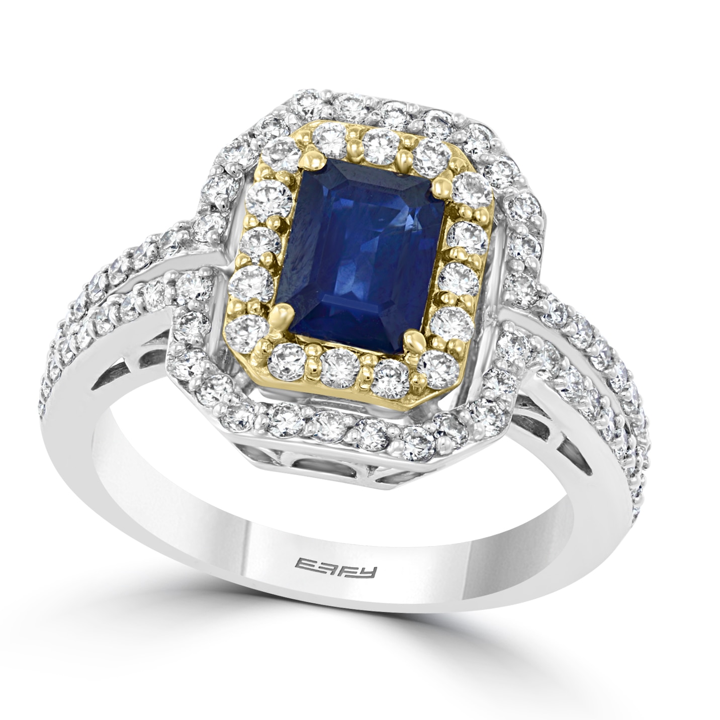 EFFY 14K White Yellow Gold Diamond Natural Sapphire Ring