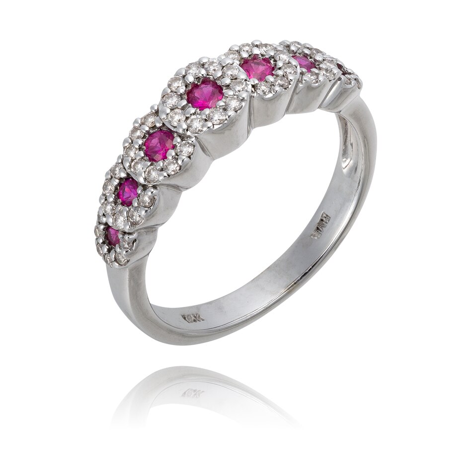 Image 732945.jpg, Product 732-945 / Price $1,195.00, 14KT White Gold Ruby and Diamond Graduated Halo Design Band Style Ring from Estate Originals on TSC.ca's Jewellery department