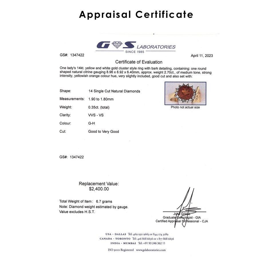 Image 732947_ALTMORE3.jpg, Product 732-947 / Price $1,495.00, 14KT Yellow and White Gold 2.70 Carat Citrine and Diamond Cluster Ring from Estate Originals on TSC.ca's Jewellery department