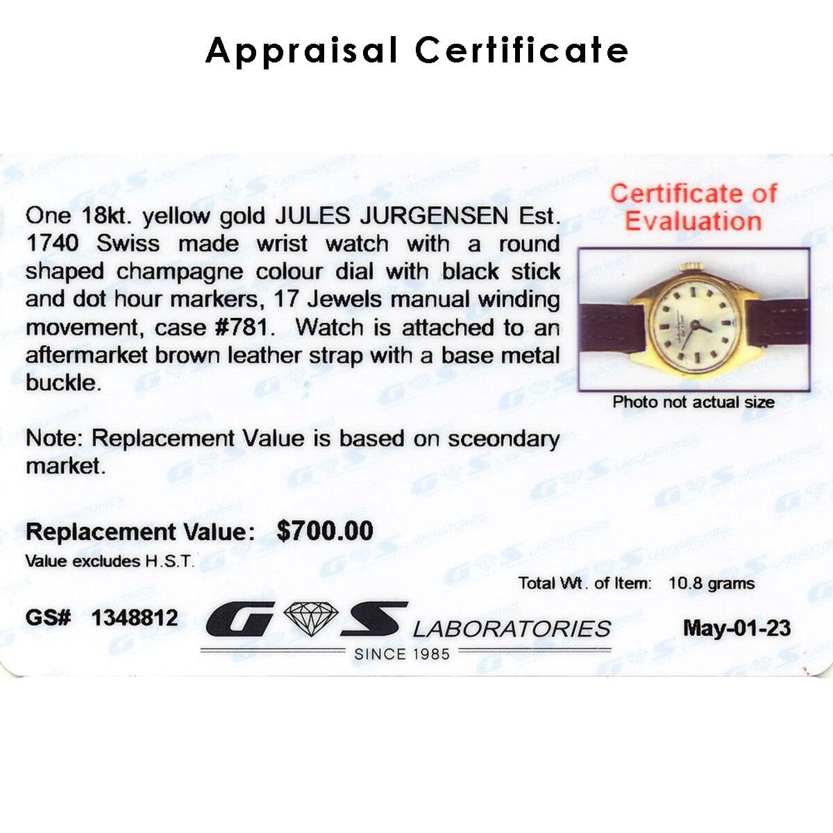 Jules jurgensen sale gold watch value