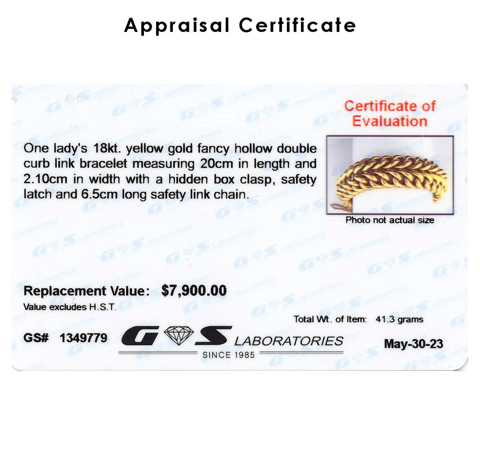 Image 732991_ALTMORE3.jpg, Product 732-991 / Price $4,695.00, 18KT Yellow Gold Fancy Hollow Double Curb Link Bracelet from Estate Originals on TSC.ca's Jewellery department