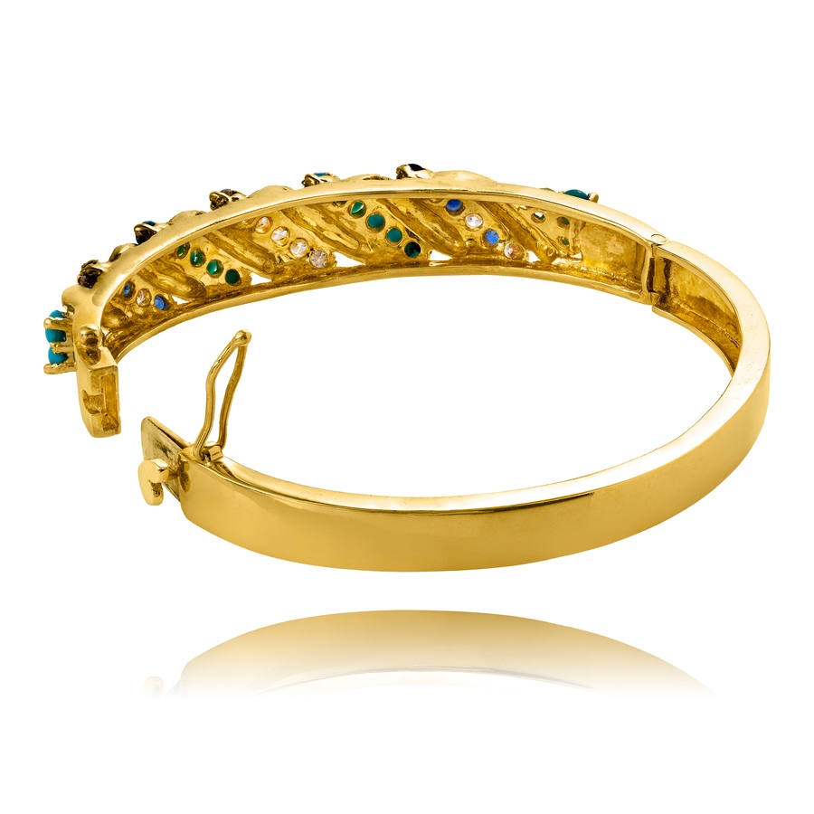 Image 733029_ALTMORE1.jpg, Product 733-029 / Price $4,995.00, 18KT Yellow Gold Alternating Sapphire, Turquoise and Diamond Dome Bangle Bracelet from Estate Originals on TSC.ca's Jewellery department