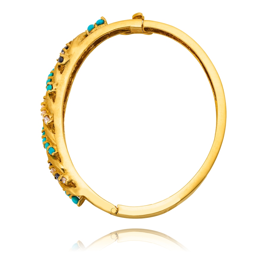Image 733029_ALTMORE2.jpg, Product 733-029 / Price $4,995.00, 18KT Yellow Gold Alternating Sapphire, Turquoise and Diamond Dome Bangle Bracelet from Estate Originals on TSC.ca's Jewellery department