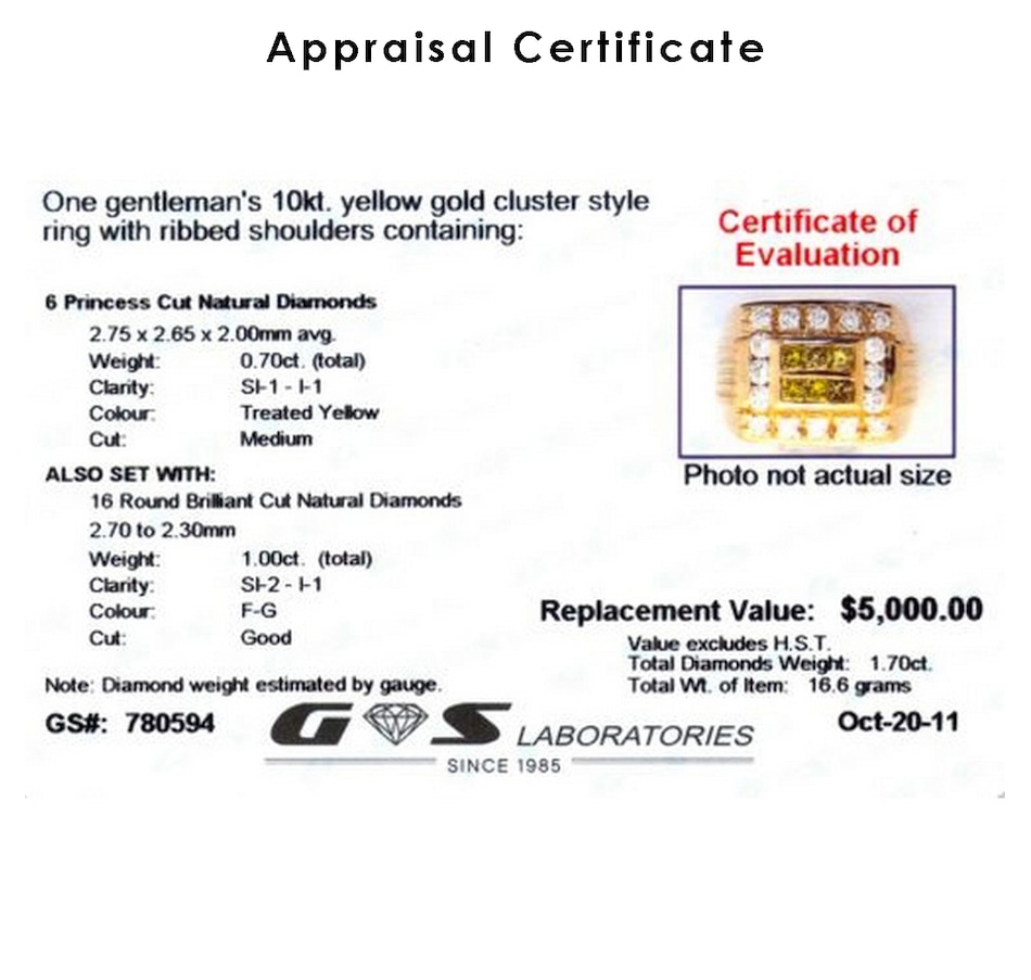 Image 733032_ALTMORE3.jpg, Product 733-032 / Price $2,995.00, 10K Yellow Gold Fancy Yellow and White Diamond Gentleman's Ring from Estate Originals on TSC.ca's Jewellery department