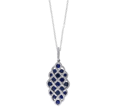 EFFY 14K White Gold Blue Sapphire and Diamond Pendant with Chain