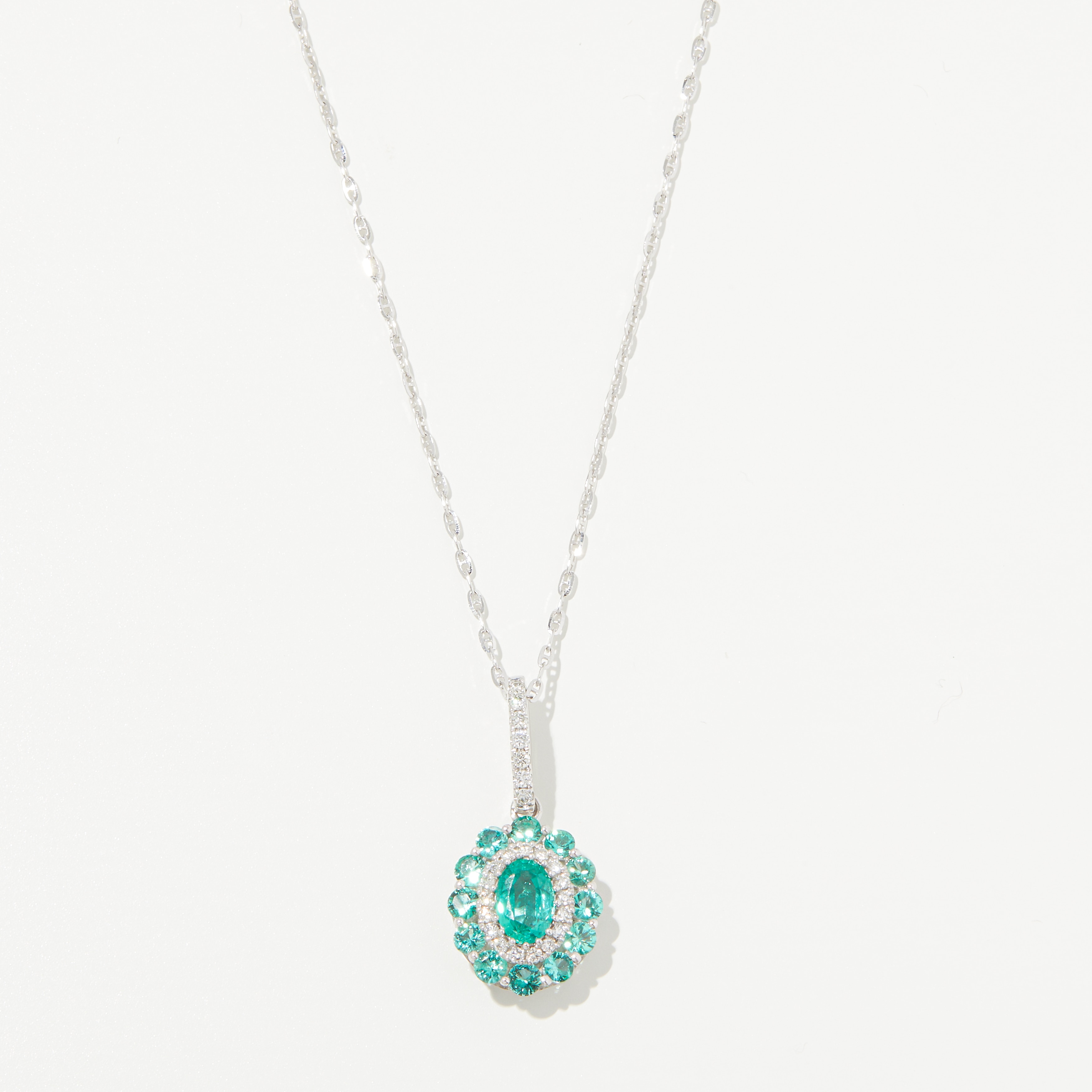 EFFY 14K White Gold Emerald and Diamond Pendant with Chain