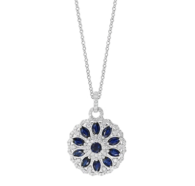 EFFY 14K White Gold Blue Sapphire and Diamond Pendant with Chain