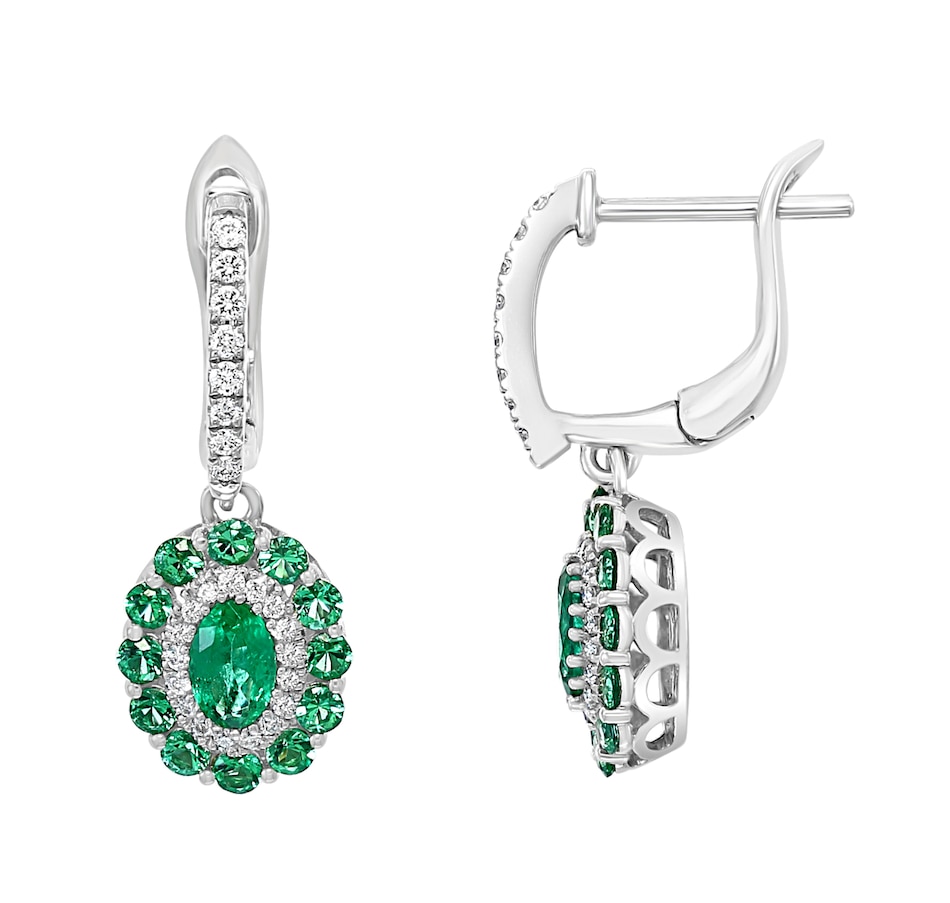 Jewellery - Earrings - EFFY 14K White Gold Emerald and Diamond Earrings ...