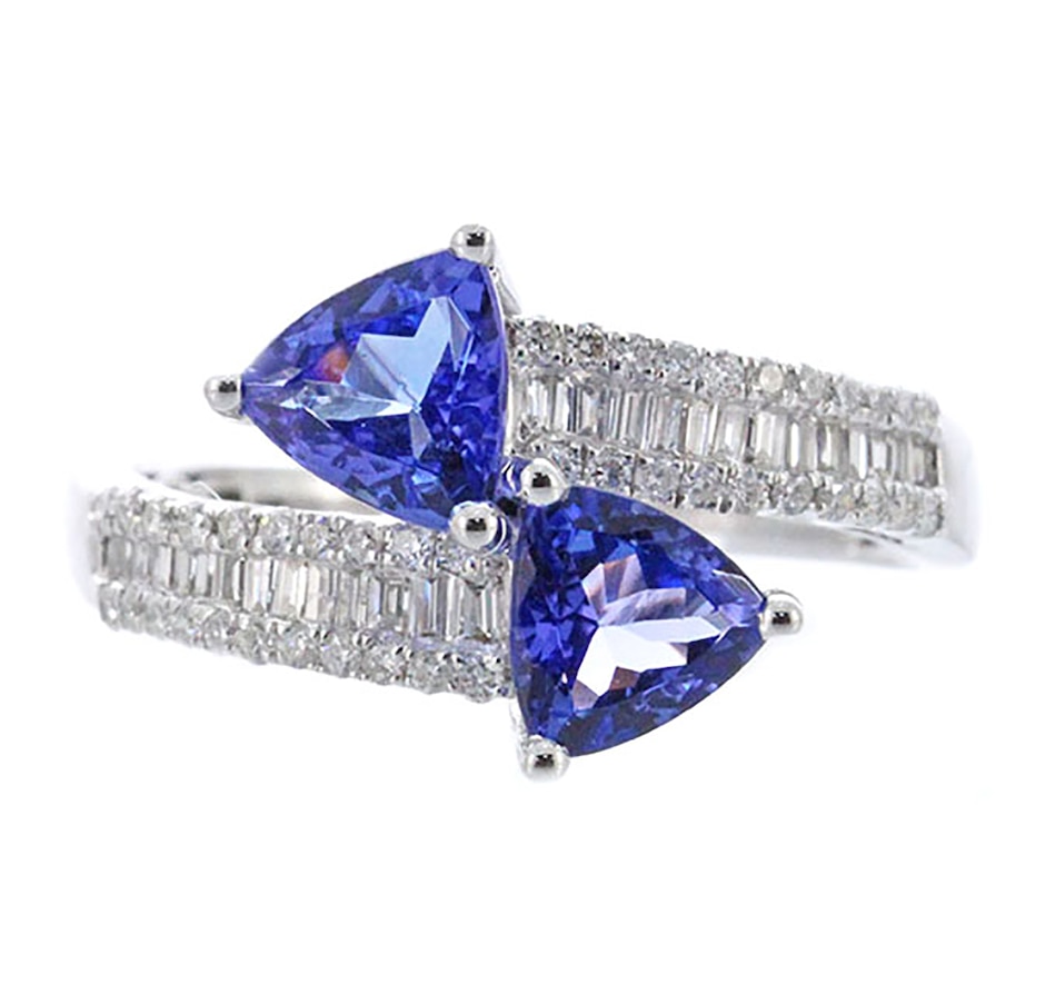 Image 733073.jpg, Product 733-073 / Price $1,999.99, Gem Creations 10K White Gold Trillion Tanzanite and Diamond Bypass Ring from Gem Creations on TSC.ca's Jewellery department