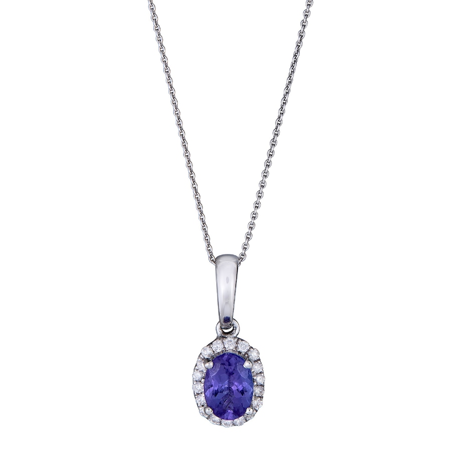 Image 733087.jpg, Product 733-087 / Price $759.99, Gem Creations 10K White Gold Tanzanite and Diamond Halo Pendant With Chain from Gem Creations on TSC.ca's Jewellery department