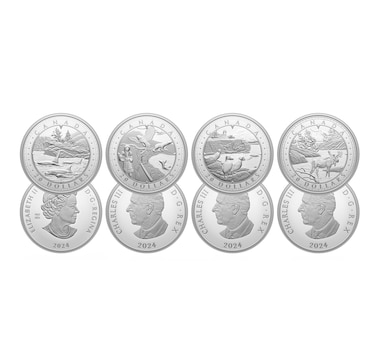 2024 $20 Wondrous Waters Four Coin Set: Pacific Coast, Arctic Coast, Atlantic Coast and Great Lakes One-Ounce Fine Silver Coins