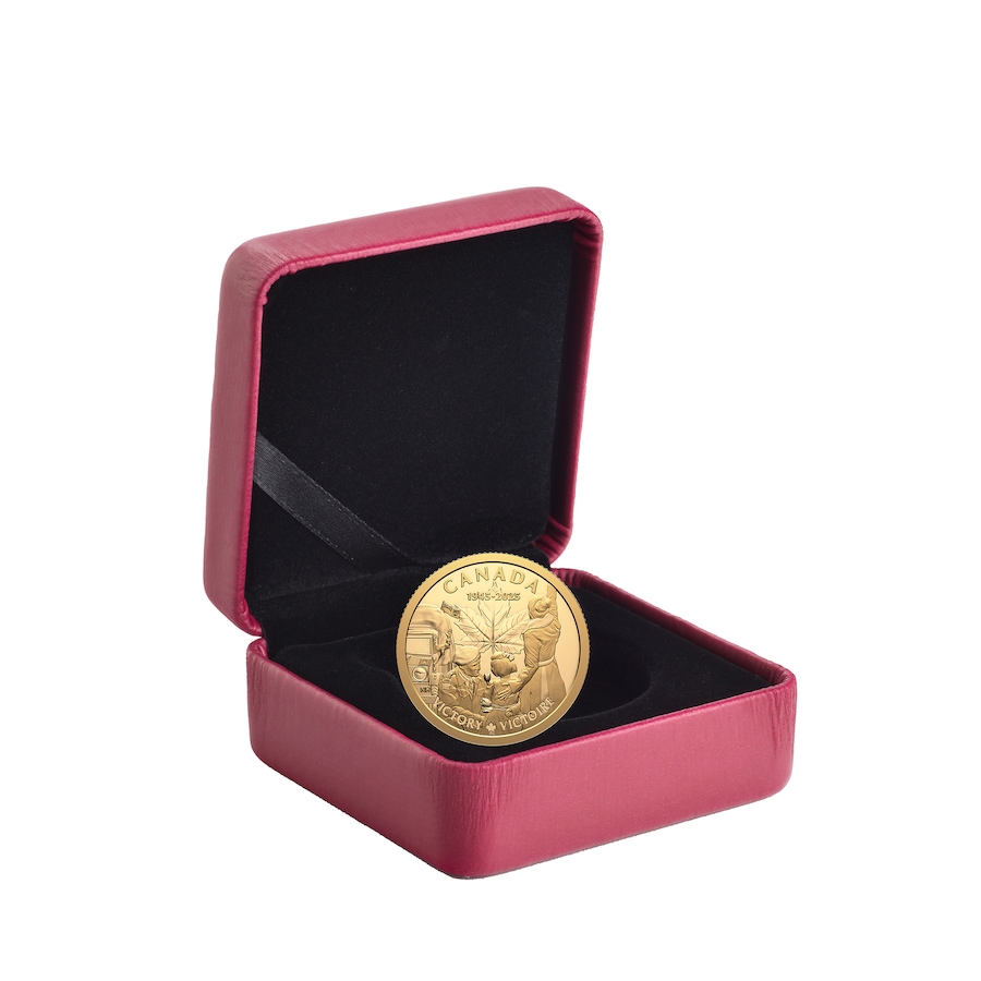 Image 733169_ALTMORE2.jpg, Product 733-169 / Price $2,299.95, 2025 $100 Fine Gold Coin 80th Anniversary of the End of WWII in Europe from Royal Canadian Mint (RCM) on TSC.ca's Coins department