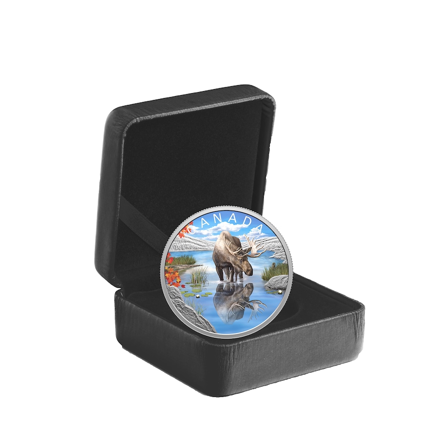Image 733171_ALTMORE2.jpg, Product 733-171 / Price $169.95, 2024 $20 Wildlife Reflections Moose One-Ounce Fine Silver Coin from Royal Canadian Mint (RCM) on TSC.ca's Coins department
