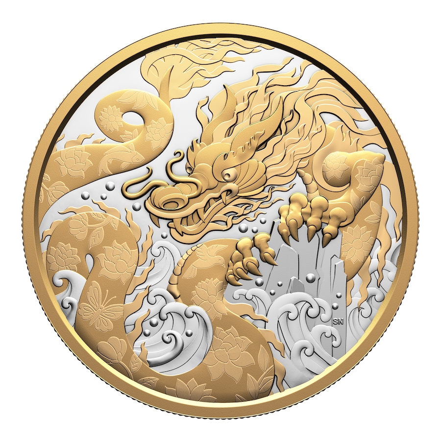 Image 733176.jpg, Product 733-176 / Price $1,099.95, 2025 $50 Fine Silver Water Dragon Coin with Selective Gold Plating from Royal Canadian Mint (RCM) on TSC.ca's Coins department