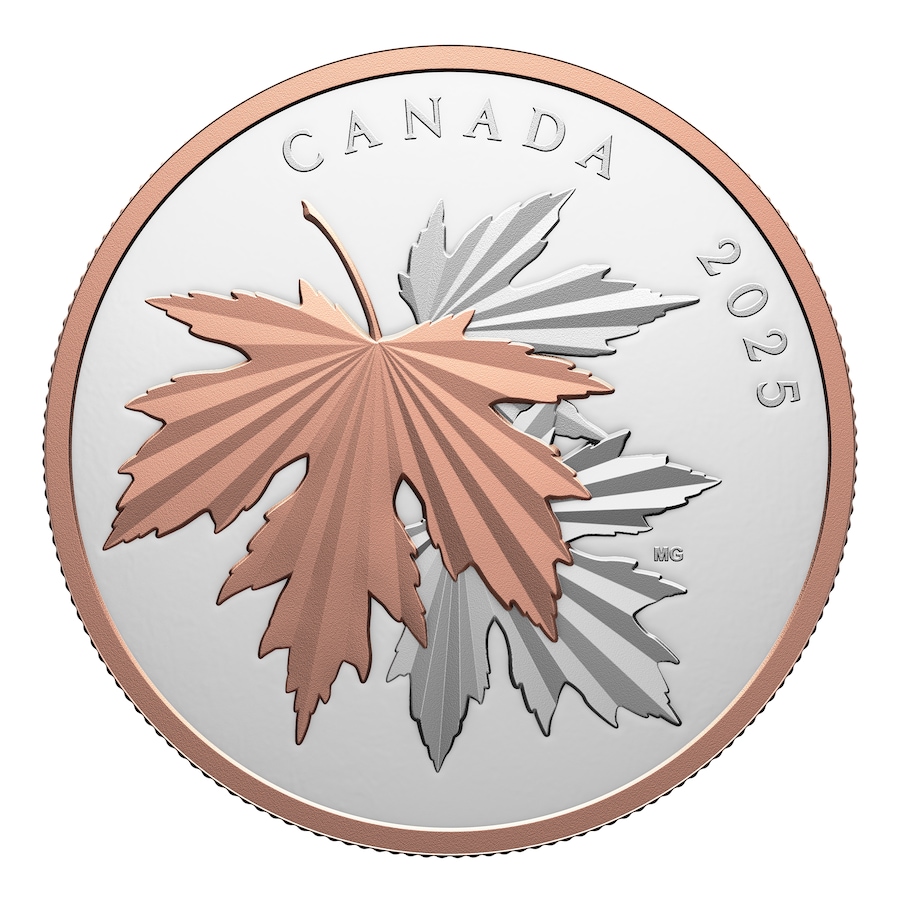 Image 733177.jpg, Product 733-177 / Price $2,195.00, 2025 $100 Gleaming Maple Leaves 10-Ounce Fine Silver Coin from Royal Canadian Mint (RCM) on TSC.ca's Coins department