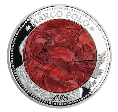2024 Marco Polo Commemorative $25 Solomon Islands 5-Ounce Fine Silver Coin with Engraved Mother-of-Pearl Design