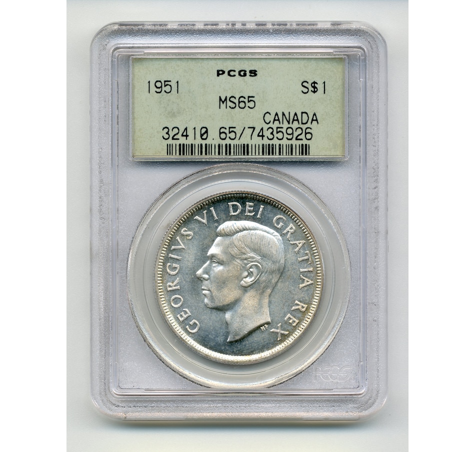 Image 733490.jpg, Product 733-490 / Price $519.00, 1951 Gem Uncirculated Silver Dollar, PCGS Certified MS-65 from Canadian Coin & Currency on TSC.ca's Coins department