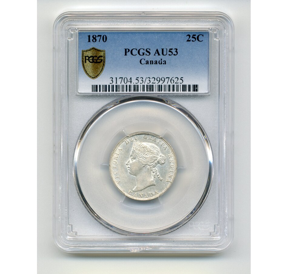 Image 733494.jpg, Product 733-494 / Price $659.00, Canada 1870 25-Cent Coin, PCGS Graded About Uncirculated AU-53 from Canadian Coin & Currency on TSC.ca's Coins department