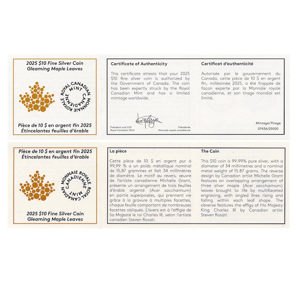 Image 733801_ALTMORE3.jpg, Product 733-801 / Price $64.95, 2025 $10 Gleaming Maple Leaves from Royal Canadian Mint (RCM) on TSC.ca's Coins department