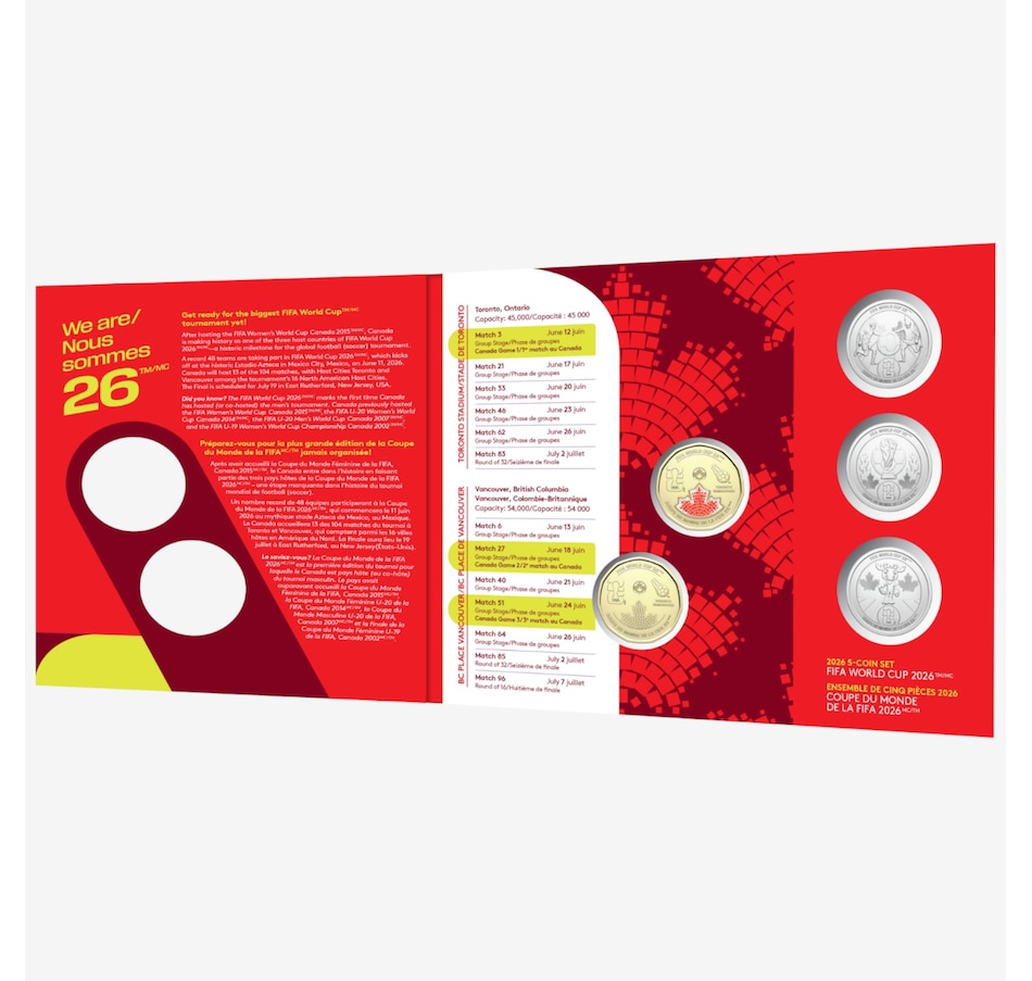 Image 733937_ALTMORE2.jpg, Product 733-937 / Price $39.95, 2026 FIFA World Cup Five Coin Set from Royal Canadian Mint (RCM) on TSC.ca's Coins department
