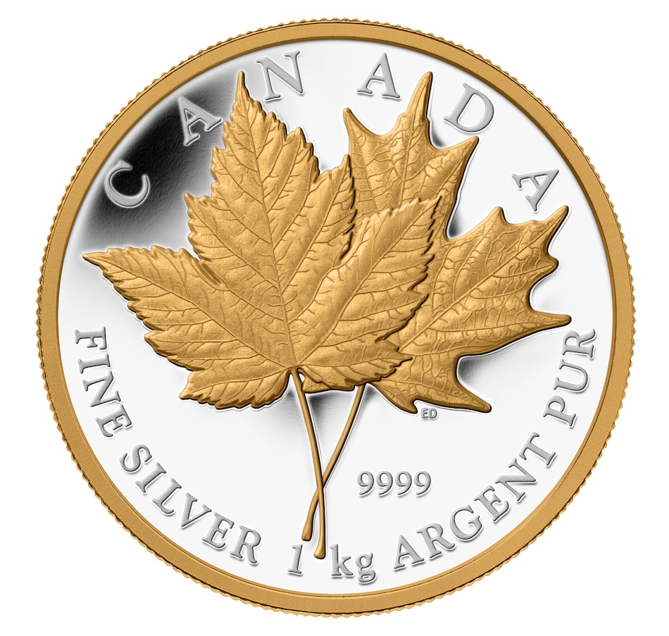 Image 734076_ALTMORE1.jpg, Product 734-076 / Price $2,695.00, 2013 $250 Maple Leaf Forever Pure Silver Kilo Coin with Selective Gold Plating from Royal Canadian Mint (RCM) on TSC.ca's Coins department