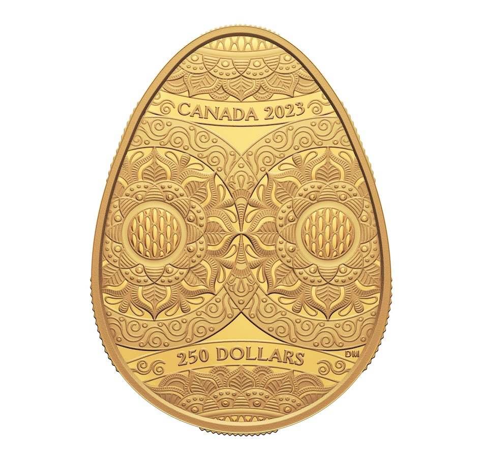 Image 734106.jpg, Product 734-106 / Price $9,695.00, 2023 $250 Pure Gold Coin Pysanka Egg from Royal Canadian Mint (RCM) on TSC.ca's Coins department