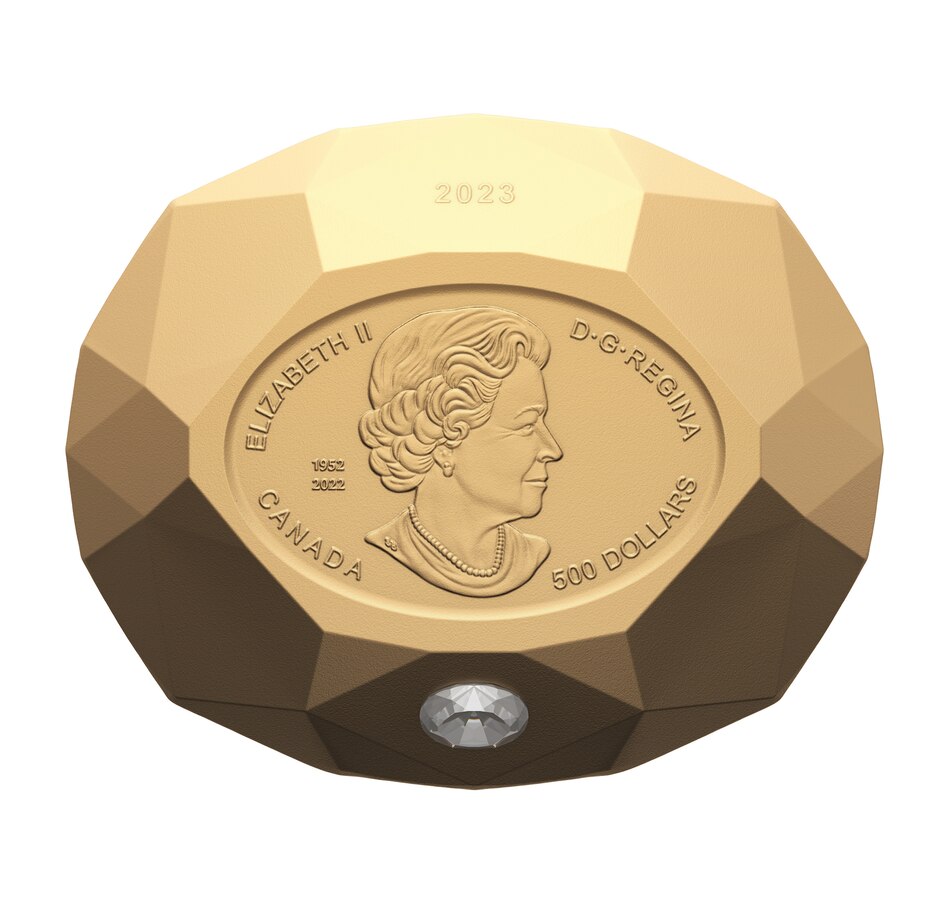 Image 734407.jpg, Product 734-407 / Price $19,999.95, 2023 $500 Oval Diamond Shaped Fine Gold Coin Forevermark Diamond from Royal Canadian Mint on TSC.ca's Coins department