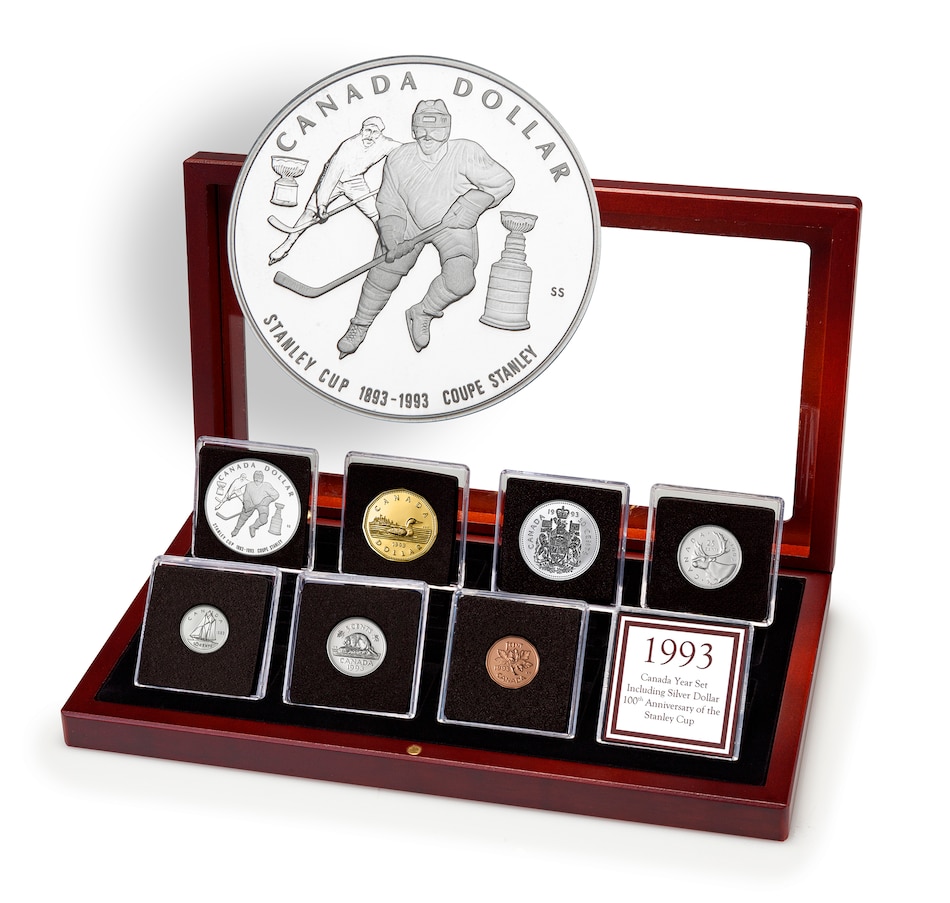 Image 734410.jpg, Product 734-410 / Price $99.95, 1993 Canadian Proof Coin Set in a Custom Mahogany Finish Case from Royal Canadian Mint on TSC.ca's Coins department