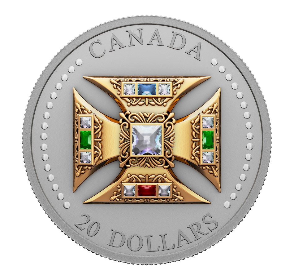 Image 734514.jpg, Product 734-514 / Price $199.95, 2023 $20 Fine Silver St. Edward’s Crown with Gold-Plated Coloured Stone Embellishment from Royal Canadian Mint (RCM) on TSC.ca's Coins department