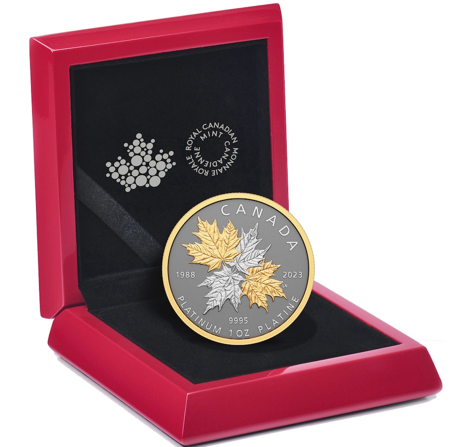 Image 734516_ALTMORE2.jpg, Product 734-516 / Price $3,099.95, 2023 $300 Maple Leaf Forever Pure Platinum Coin from Royal Canadian Mint (RCM) on TSC.ca's Coins department
