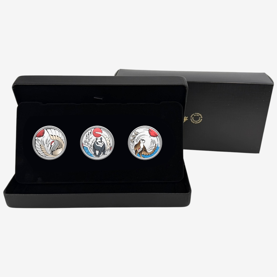 Image 734550_ALTMORE1.jpg, Product 734-550 / Price $439.90, 2026 $15 Clan Animals Three-Coin Subscription Sandhill Crane, Bear, Otter (3/4 oz fine silver coins) from Royal Canadian Mint (RCM) on TSC.ca's Coins department