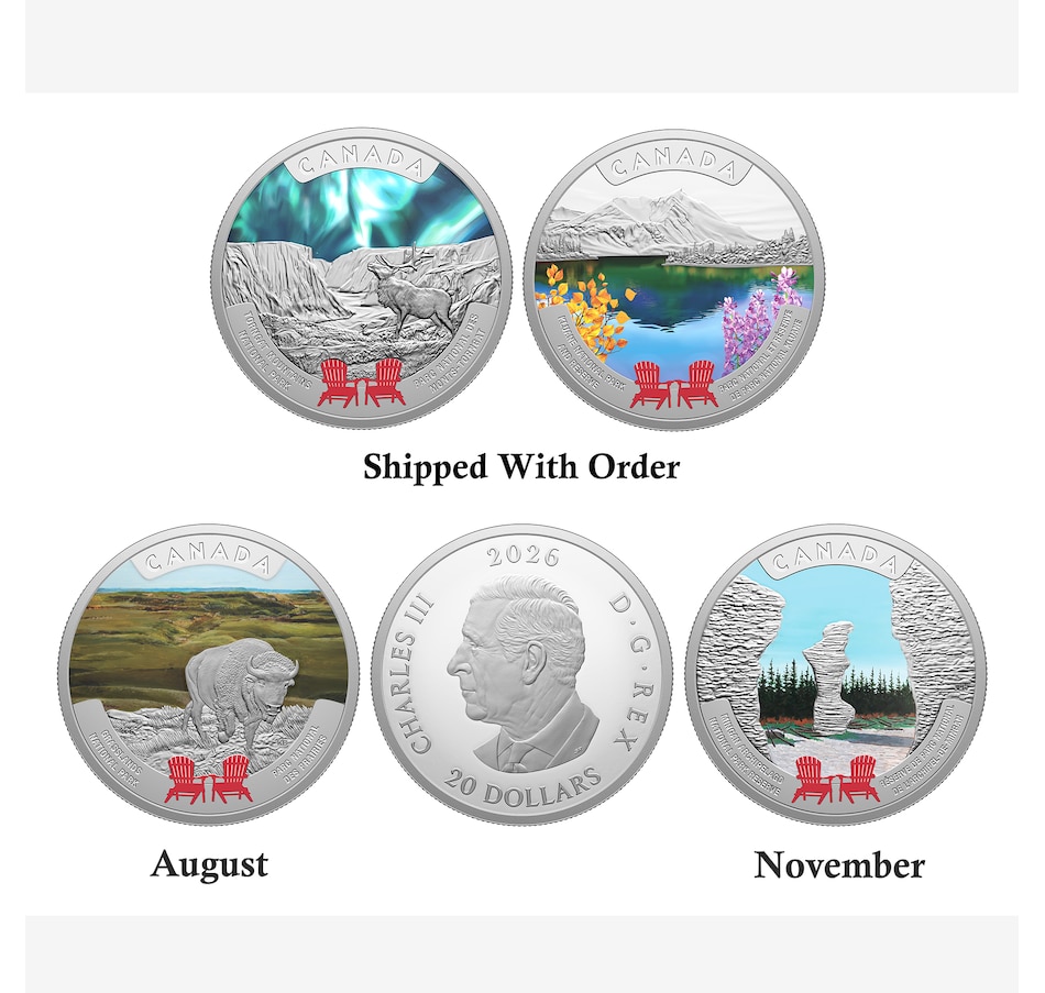 Image 734552_ALTMORE1.jpg, Product 734-552 / Price $559.90, 2026 $20 National Parks Four-Coin Set Subscription (first two coins shipped now) from Royal Canadian Mint (RCM) on TSC.ca's Coins department