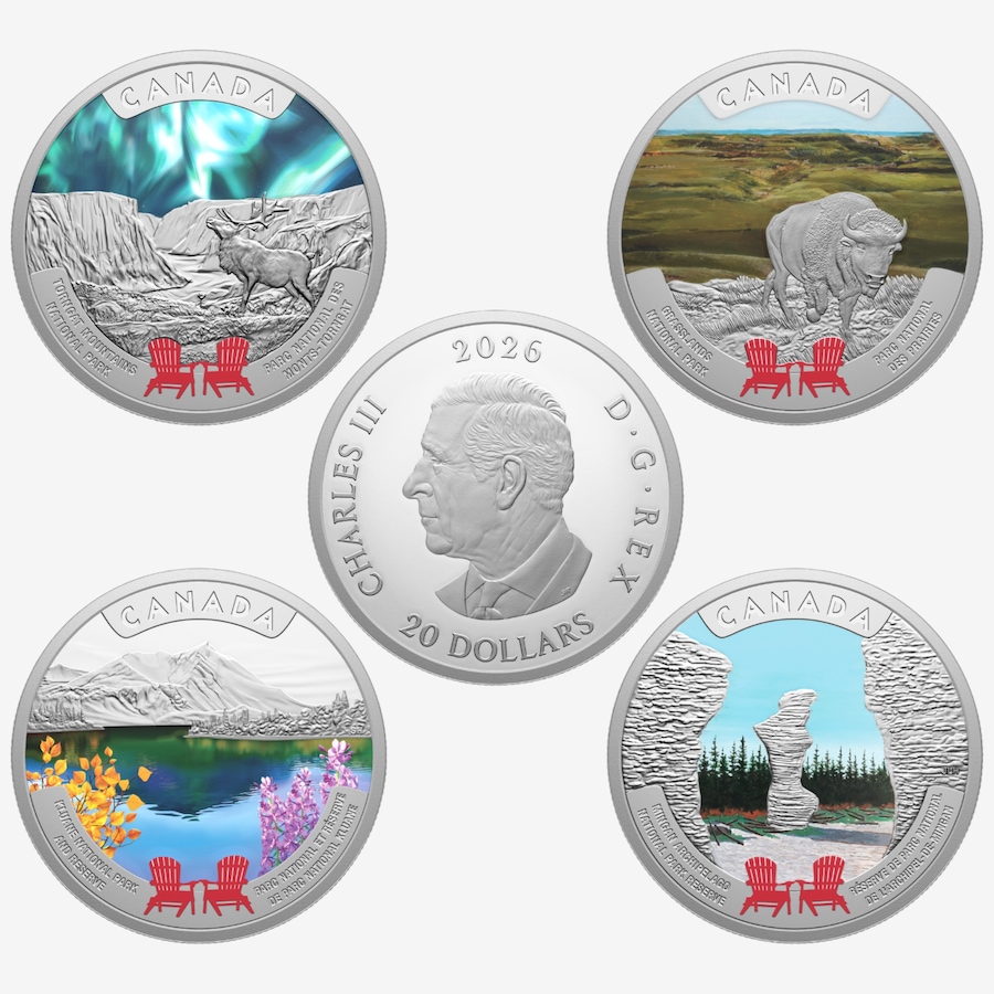 Image 734552_ALTMORE2.jpg, Product 734-552 / Price $559.90, 2026 $20 National Parks Four-Coin Set Subscription (first two coins shipped now) from Royal Canadian Mint (RCM) on TSC.ca's Coins department