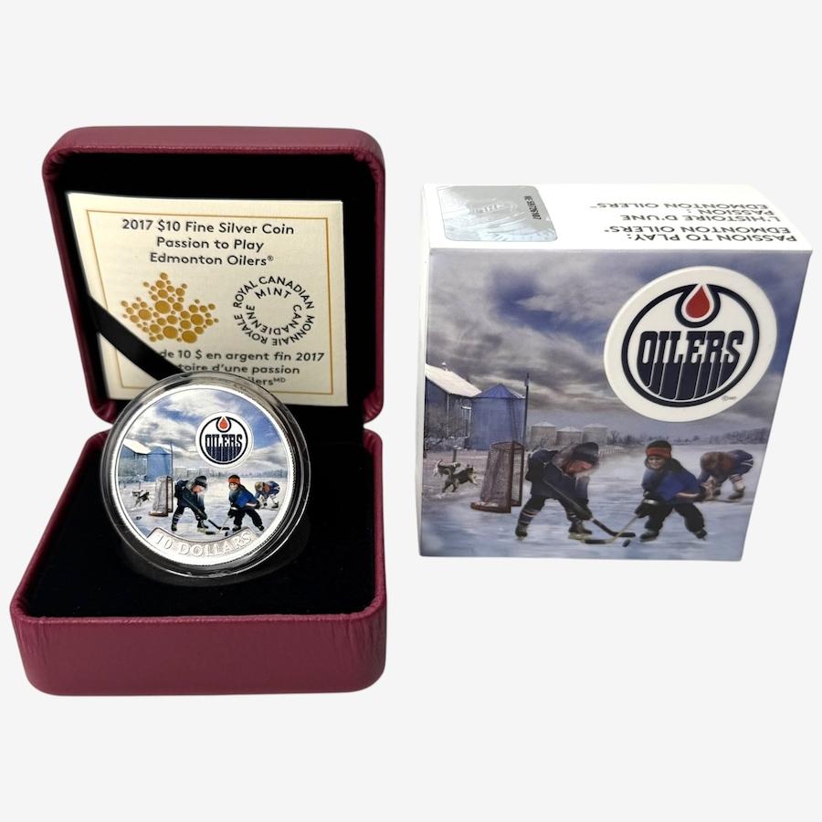 Image 734554.jpg, Product 734-554 / Price $89.95, 2017 $10 Edmonton Oilers Passion to Play Fine Silver Coin from Royal Canadian Mint (RCM) on TSC.ca's Coins department