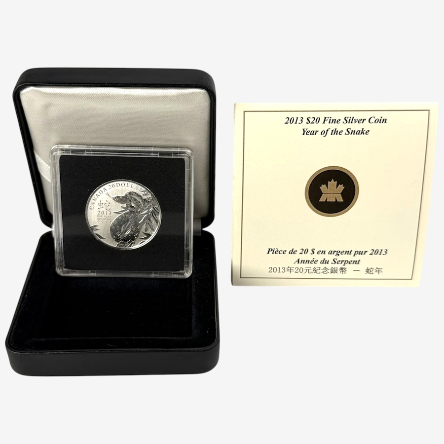 Image 734555.jpg, Product 734-555 / Price $39.95, 2013 $20 Year of the Snake 1/4 oz Fine Silver Coin from Royal Canadian Mint (RCM) on TSC.ca's Coins department