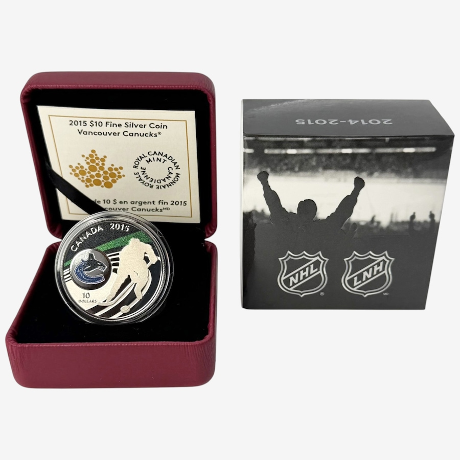 Image 734558.jpg, Product 734-558 / Price $89.95, 2015 $10 Vancouver Canucks Fine Silver Coin from Royal Canadian Mint (RCM) on TSC.ca's Coins department