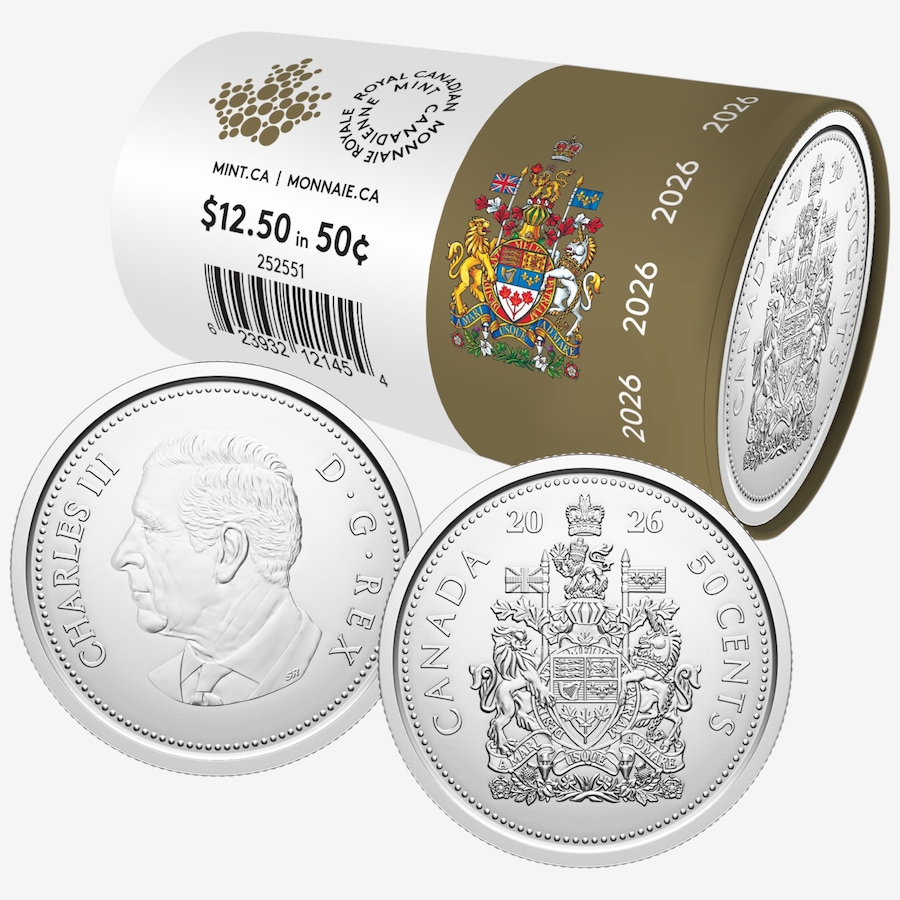 Image 734560.jpg, Product 734-560 / Price $39.95, 2026 Half-Dollar Coin Roll (25 coins, numismatic uncirculated) from Royal Canadian Mint (RCM) on TSC.ca's Coins department