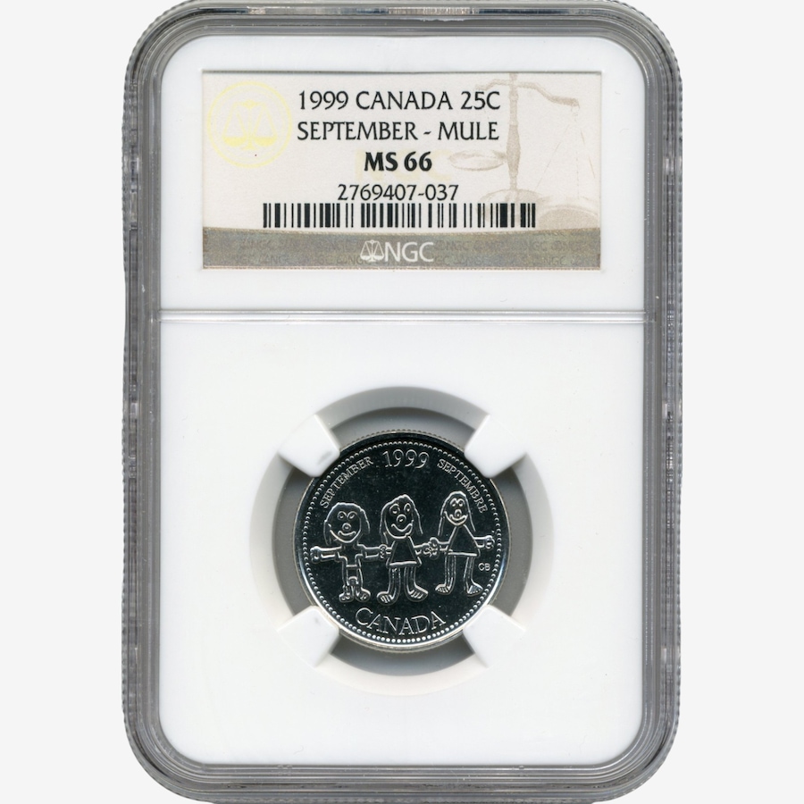 Image 734564.jpg, Product 734-564 / Price $499.95, September-Issue 1999 Quarter No Denomination Mule Error PCGS Certified MS66       from Canadian Coin & Currency on TSC.ca's Coins department