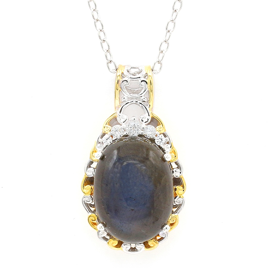 Image 734595.jpg, Product 734-595 / Price $329.99, Gems en Vogue Palladium Silver Blue Labradorite and White Zircon Pendant With Chain from Gems En Vogue on TSC.ca's Jewellery department