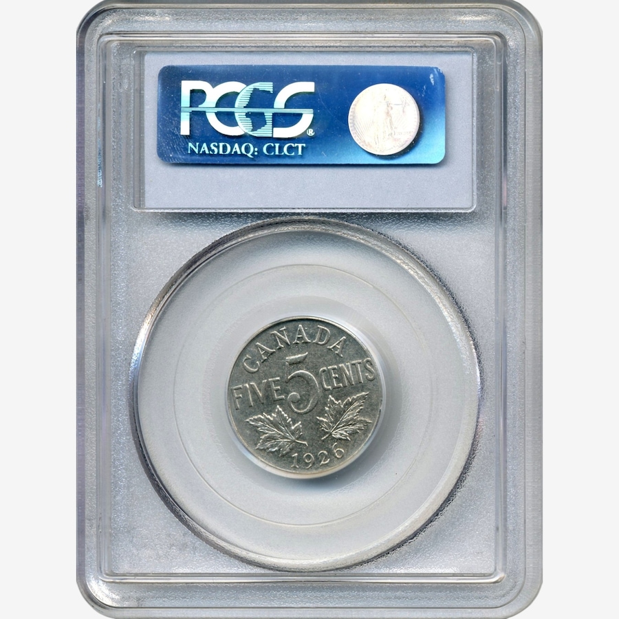 Image 734820_ALTMORE1.jpg, Product 734-820 / Price $1,250.00, Rare 1926 Far 6 Five-Cent Coin, PCGS Certified About Uncirculated, AU-50 from Canadian Coin & Currency on TSC.ca's Coins department