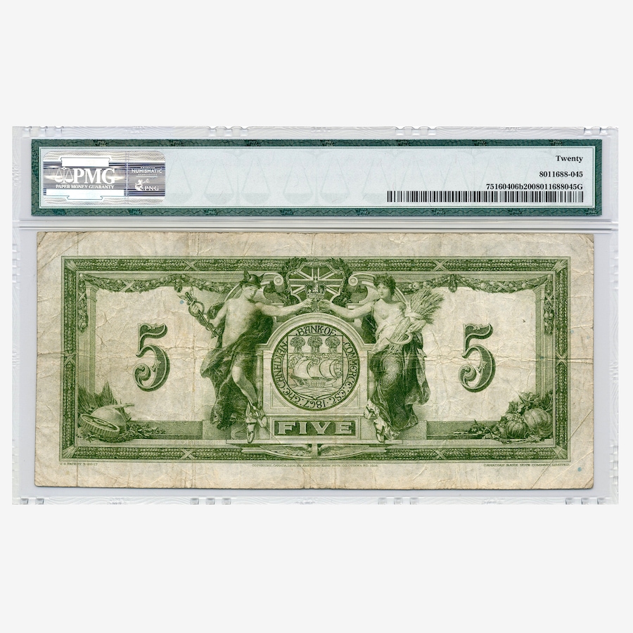 Image 734830_ALTMORE1.jpg, Product 734-830 / Price $585.00, $5 1917 Canadian Bank of Commerce, PMG Certified Very Fine 20 from Canadian Coin & Currency on TSC.ca's Coins department