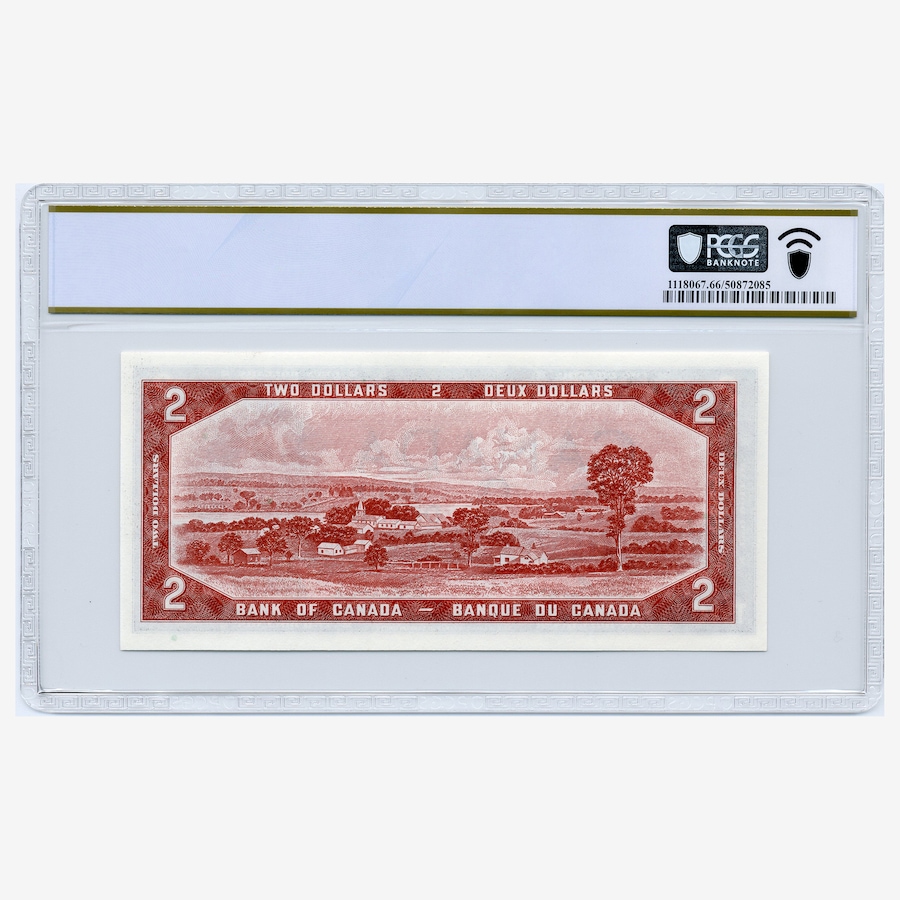 Image 734832_ALTMORE1.jpg, Product 734-832 / Price $195.00, Bank of Canada 1954 $2 Issue Beattie, Coyne Signature, PCGS Certified GEM Uncirculated 66 from Canadian Coin & Currency on TSC.ca's Coins department