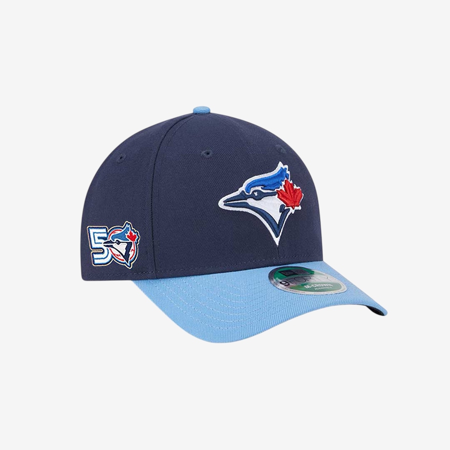 Image 734853_ALTMORE1.jpg, Product 734-853 / Price $52.99, Men's Toronto Blue Jays New Era 50th Season Side Patch 9FORTY Adjustable Velcro Hat (dark blue/powder blue) from New Era on TSC.ca's Sports department