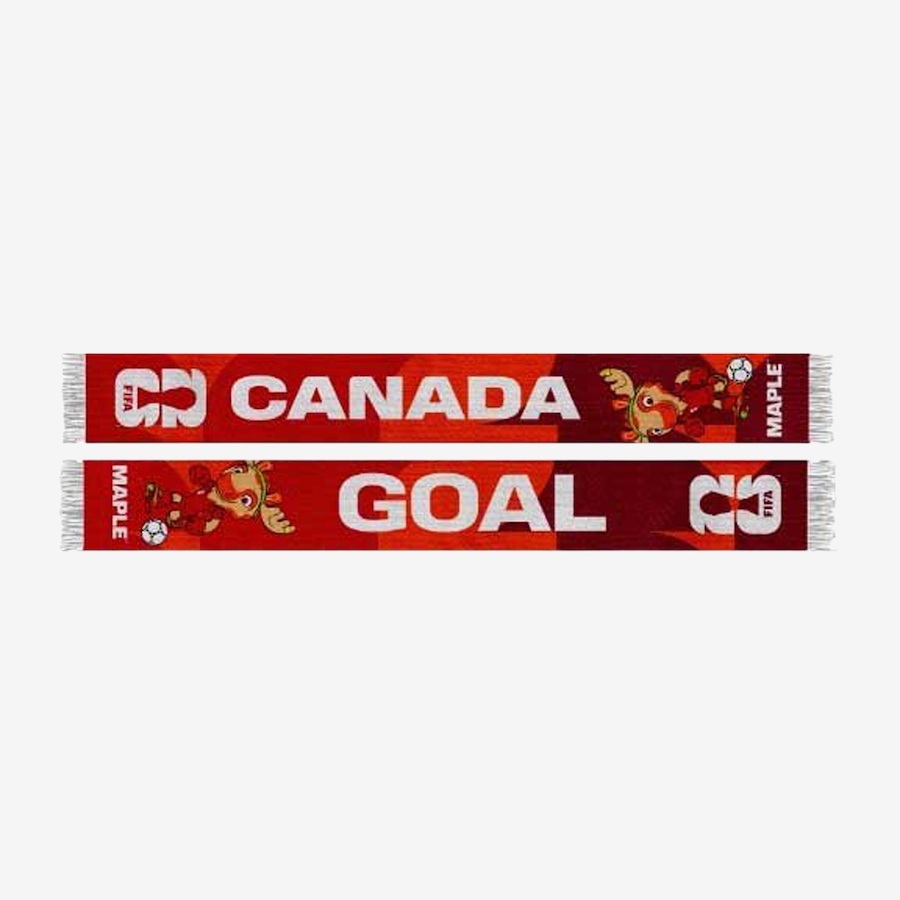 Image 734859.jpg, Product 734-859 / Price $44.99, 2026 FIFA World Cup Red Acrylic Scarf Canada Mascot Maple The Moose from FIFA on TSC.ca's Sports department